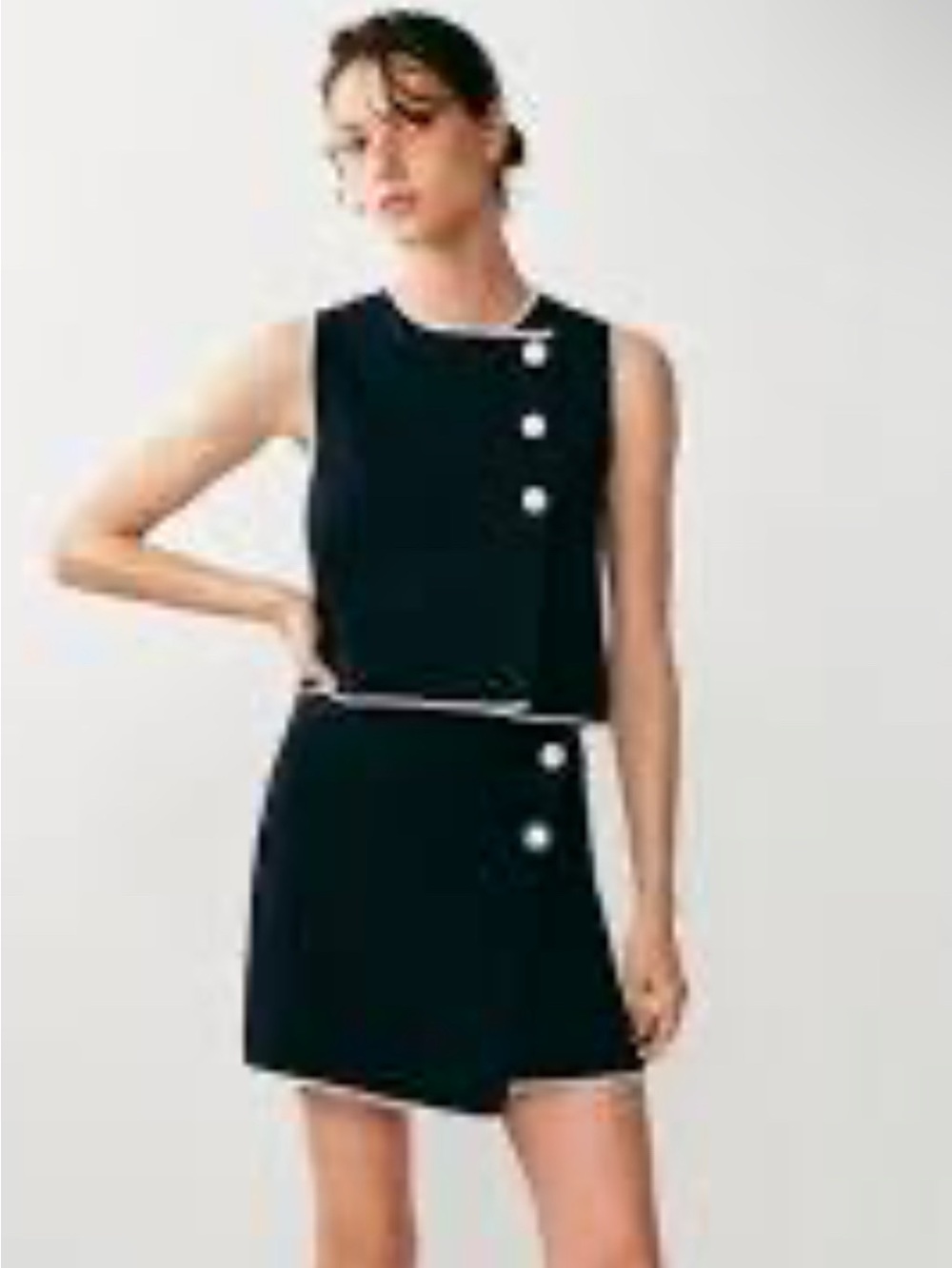 Zara Black Mini Skirt with Pearl Button Accents